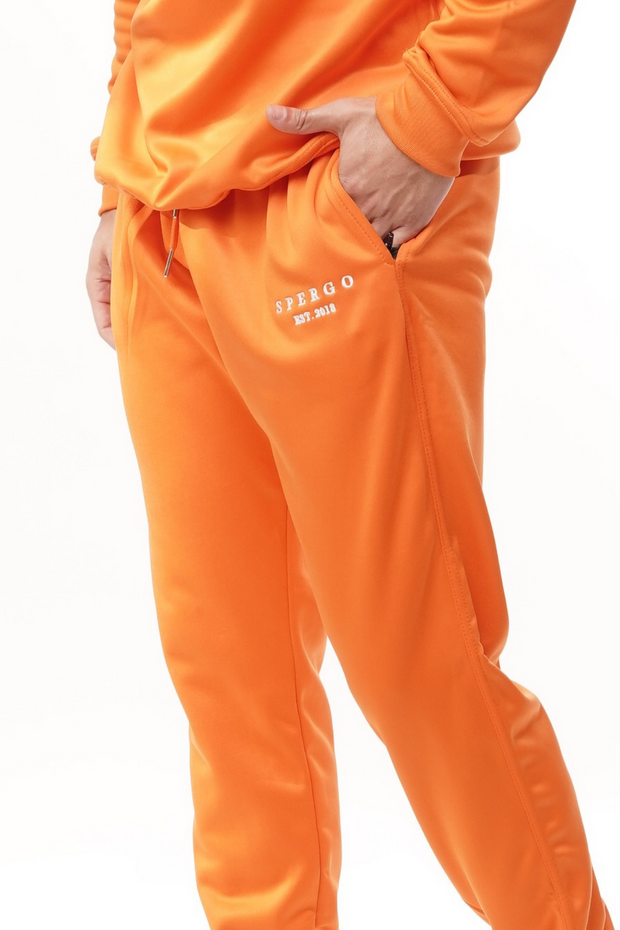 Mens Burnt Orange Velour Tracksuit with White Piping